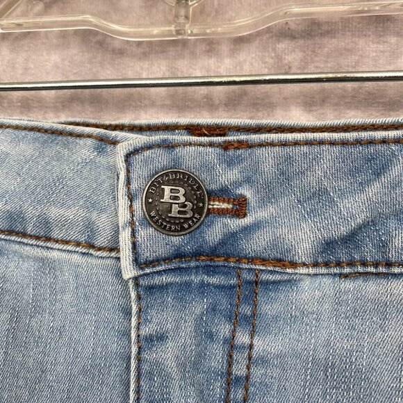 Bit & Bridle Denim Skirt Size 10 Distressed Whiskering Stitching Western Cowgirl - Picture 5 of 11